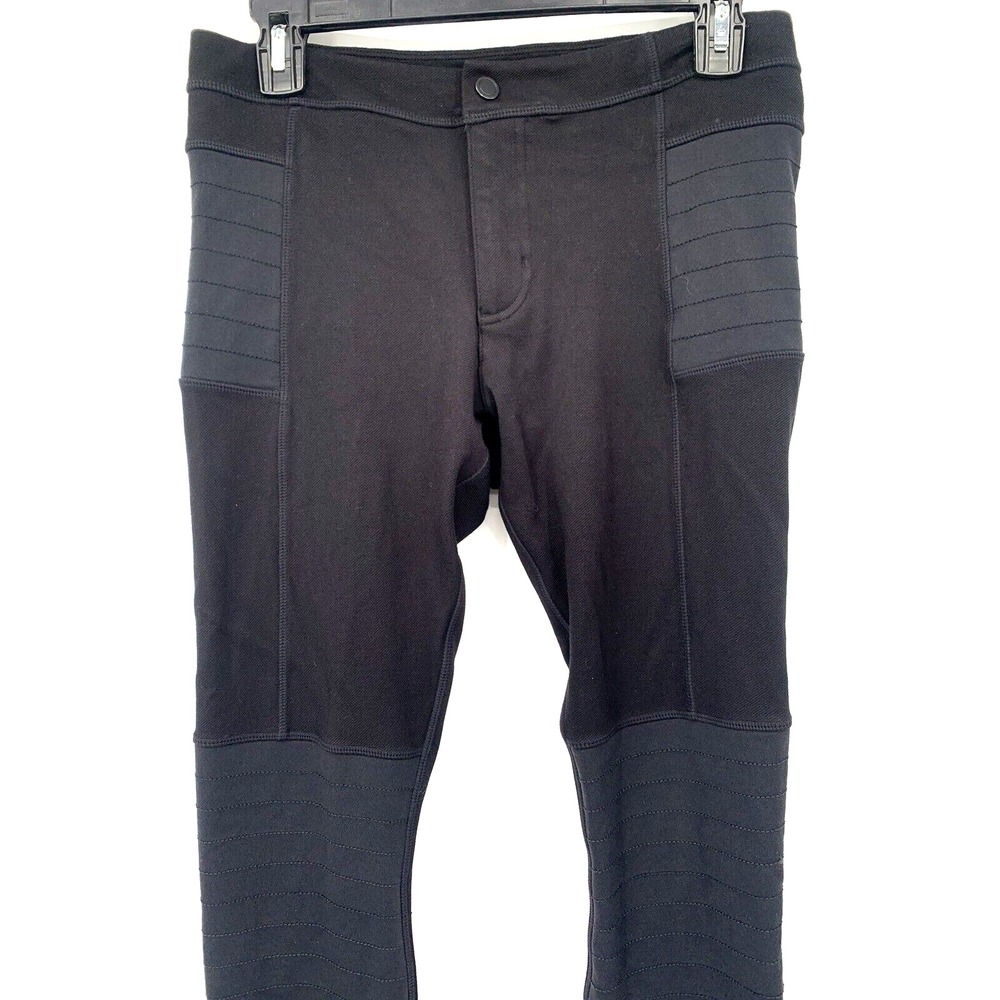Athleta Moto Pants Women 6 Black Ribbed Ankle Zip Skinny Leggings 485249-00